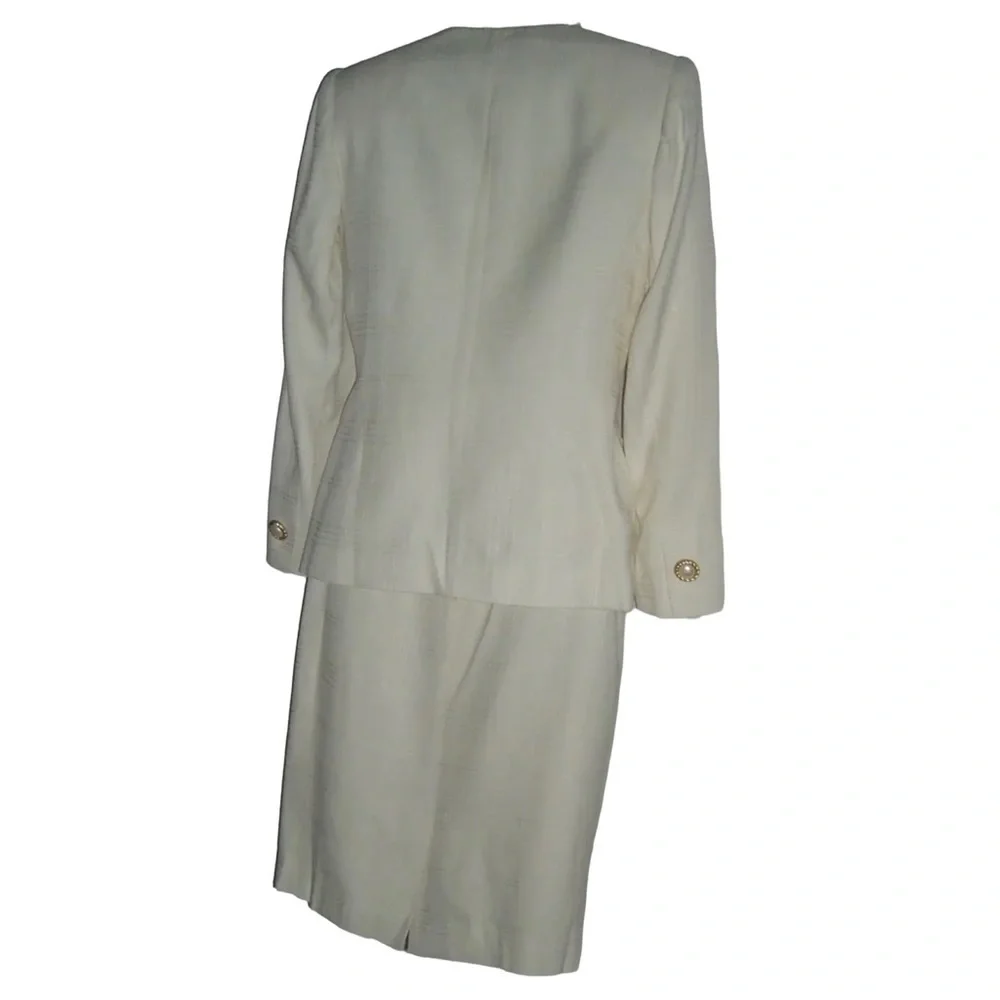 Vintage 90's Petite Sophisticate Suit Plaid Ivory Pearl Buttons Blazer Suit NWT - Picture 9 of 16
